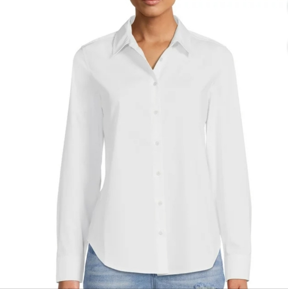 Time and Tru Core Button Front Shirt Cotton Blend White Medium 8-10 New MSRP $25